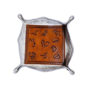 Handmade  Leather & Cowhide Catchall Tray Tooled Branding Marks